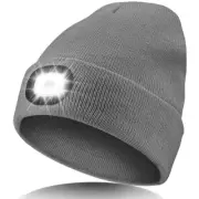 Unisex LED Beanie Hat with Light, USB Rechargeable Headlamp One Size Grey
