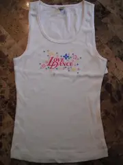 NEW ladies XL LOVE DANCE TANK TOP white summer shirt KAVIO stretchy JAZZ HIP HOP