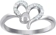 [JewelryWeb] 925 Sterling Silver Womens CZ Simulated Diamond Heart Love Ring 10.8x1.6mm Wide Statement-Ring for Women