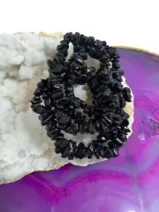 5x Black Tourmaline Crystal Chip Bracelet Natural Gemstone Protection Stone
