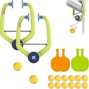 Over-The-Doorway Ping Pong Trainer – Adjustable Hanging Table Tennis Set with 2 Paddles & Balls, No Table Needed, Fun Indoor Game for Kids & Families(Plastic Racket*2)