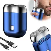 Mini Dual-Head Electric Shaver, 2025 New Model Upgrade Pocket Shaver USB Mini Shavers for Men, Washable Double Head Razor, Rechargeable Waterproof Compact Electric (Blue)