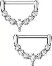 [OUFER] 2PCS 14G Nipple Piercing Jewelry, 316l Surgical Steel Nipple Rings for Women Men, Clear CZ Hinged Segment Clicker Rings Hoops- Silver