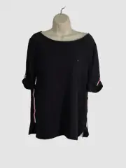 $40 Tommy Hilfiger Women's Blue Roll Sleeve Boat Neck T-Shirt Top Size XL