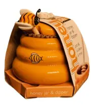Honey Pot With Wooden Bee Dipper - 4oz ceramic jar