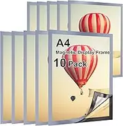 Gocoffun A4 Magnetic Sign Holder, 10 Pack Self-Adhesive Magnetic Frame, Waterproof Clear Display for Home, School, Store, Notice, Picture (Silver)
