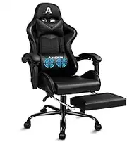 ALFORDSON Gaming Chair Racing Ergonomic Office Chair with Extra Large Lumbar Cushion Leather Swivel Home Desk Computer Chair with Footrest Executive Task Chair Recliner E-Sport Chair (Black)