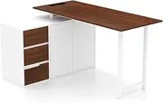 Giantex L-Shaped Desk with File Cabinet & Power Outlet, 138 cm Reversible Corner Computer Desk with 3 Drawers, Laptop PC Desk Study Writing Desk, Home Office Computer Workstation