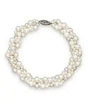 Cultured Freshwater Pearl Woven Bracelet in 14K White Gold, 3mm