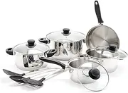 Old Dutch 1515 12 Pc Stainless Steel Cookware Set & Kitchen Tools Cookware Set, Stainless Steel, Black