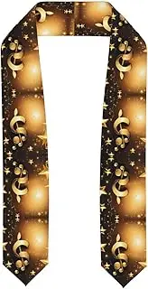 [SKKNT] Gold Musical Note With Fallen Shiny Star Print Graduation Shawl Stole For Academic Commencements Honor Sash Congratulations