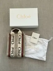 CHLOE Mini Woody Linen Canvas North/South Tote Brown NEW W/ TAGS BOX DUSTBAG