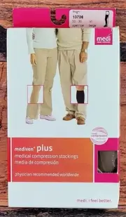 NIOB mediven plus thigh high open toe compression stockings, 20-30, beige, sz VI