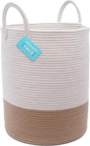 OrganiHaus Boho Laundry Basket | Baby Hamper for Nursery | Boy Toy Storage | Blanket and Towel Basket for Living Room | Large Woven Storage Container - Honey (15x18)