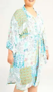 TS TAKING SHAPE plus sz M / 18-20 Natural Boho Print Robe light summer cover NWT