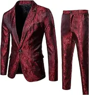 [Zylphorix] Mens 2 Piece Floral Suits One Button Slim Fit Tweed Suit Wedding Jacket and Pants Blazer Set