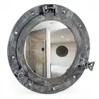 Rustic Black Grey Porthole Window Mirror Ship Decor, Maritime Vintage 12"