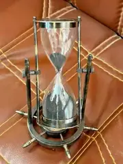 Solid Brass Sand Timer, Brass and Wood Hourglass, Engraved Hourglass for Home