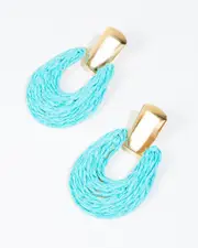 Blue Straw Look Doorknocker Earrings
