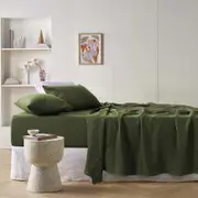 Vintage Design Homewares Super King Olive French Linen Sheet Set