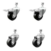 3.5 Inch SS Phenolic Swivel ½ Inch Threaded Stem Caster Set 2 Total Lock Brake