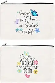 [Bldrwer] Cosmetic Bag Small Cosmetic Bag for Handbag, 2 Pieces Small Bags (21.5 x 14 cm), Small Purse with Coin Bag Zip, Coin Bag Canvas for Sisters in Christ, Multiple Colours., 21.5 * 14cm, Fashion