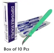 10 DISPOSABLE STERILE SURGICAL SCALPELS #12 WITH GRADUATED PLASTIC HANDLE