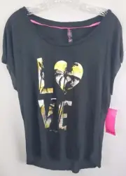 Betsey Johnson Performance Black "LOVE" Cap Sleeve T-Shirt Size Medium NWT
