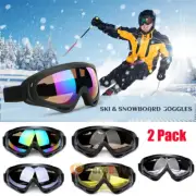 2x Mens Winter Snow Ski Goggles Anti-fog Lens UV Snowboard Snowmobile Motorcycle