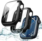 [JETech] Waterproof Case with Screen Protector for Apple Watch Series 9 8 7 41mm, Built-in Tempered Glass Film Hard PC Bumper Full Protective Cover, 2 Pack (Black)
