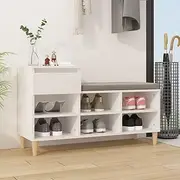 Elegant White Shoe Cabinet, 102x36x60 cm - Engineered Wood with Wooden Legs, Ample Storage - 6 Compartments and 1 Drawer