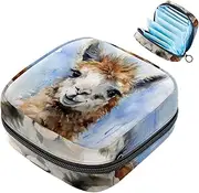 Sanitary Napkin Storage Bag,Period Bag,Funny Animal Art Painting Llama,Sanitary Bags for Feminine Products
