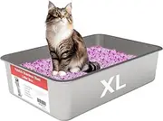 VehiGo Extra Large Metal Cat Litter Box, Stainless Steel Durable Litter Pan for Large or Multiple Cats, Kitty Litter Box with Smooth Surface and Easy to Clean