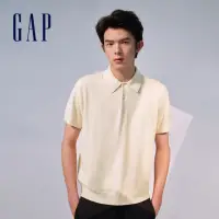 在飛比找momo購物網優惠-【GAP】男裝 短袖POLO衫 絨感針織系列-米色(8909