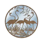 Willow & Silk Laser Cut 60cm Rustic Metal Flamingos w/Mirror Round Wall Art