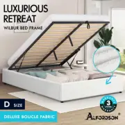 ALFORDSON Bed Frame Double Size Gas Lift Storage Mattress Base Boucle WILBUR