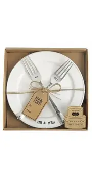 Mud Pie Mr and Mrs Plate and Fork Wedding or Anniversary Serving Set