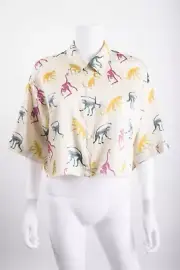 Zara Womens Monkey Animal Print Shirt Crop Top Safari Zoo S Multicolor NWT