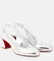 [Christian Louboutin] Christian Louboutin So Jane Sling metallic leather slingback pumps AU 6 silver