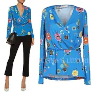 EMILIO PUCCI TOP GRASSHOPPER PRINT WRAP EFFECT STRETCH JERSEY $750 sz IT 40 US 6