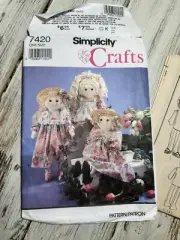 Simplicity 7420 RAG DOLLS AND CLOTHES 24" Sewing Pattern Uncut Curly Hair
