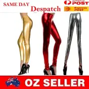 WOMEN BLACK SOLID LEATHER LOOK PVC SHININING DANCE CLUB POLE PANTS