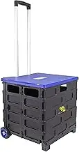 dbest products Quik Cart Pro Wheeled Rolling Crate Teacher Utility with seat Heavy Duty Collapsible Basket with Handle, Blue