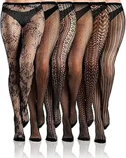 [Bencailor] 6 Pairs of Patterned Tights Women's High Waist Striped Fishnet Stockings with Pattern for Women Mesh Leggings for Halloween