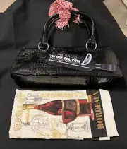 Primeware Inc Insulated Mod Wine Clutch + Corkscrew Black Croc 14x6x4" Bag NWT
