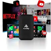 AutoSky Wireless CarPlay and Android Auto AI Box Lite Plus 2.0 for Factory Wired CarPlay Cars 2024 - Supports Netflix and YouTube - Go Wireless CarPlay and Android Auto. Wired CarPlay Required