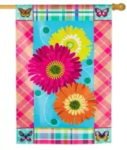 28 x 44 Patterned Border Gerber Daisy House Applique Flag