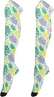 [Caihoyu] Over Knee Socks for Women Anti-Hook Over Knee Thin Tight Long Stocking Novelty Over Knee High Socks for Daily Office Wear Flamingo Pineapple Lemons, Flamingo Pineapple Lemons