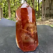 545g Natural red agate obelisk quartz crystal geode cluster tower point healing