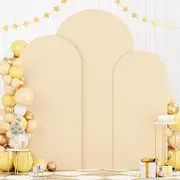 FOTSHARER Spandex Arch Backdrop Set of 3 Beige Wedding Arch Covers 4FT 5FT 6FT for Metal Stand 2-Sided Stretchy Cover